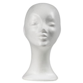 Dame hoved, styrofoam hvid, H: 33cm