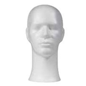 Herre hoved, styrofoam hvid, H: 33cm