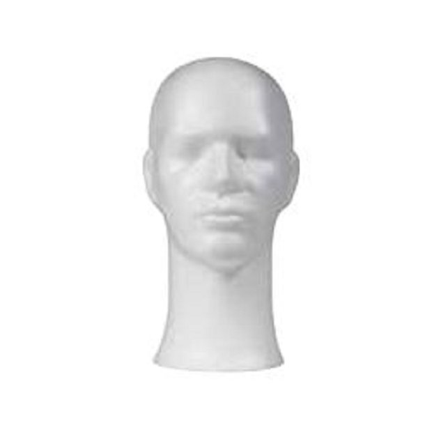 Herre hoved, styrofoam hvid, H: 33cm