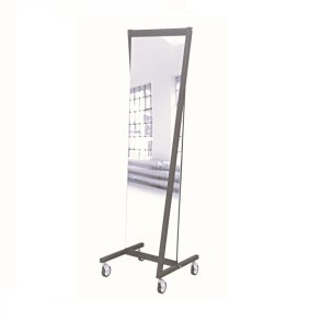 Gulvspejl med sort ramme og hjul, 169x55cm