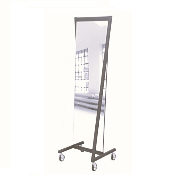 Gulvspejl med sort ramme og hjul, 169x55cm