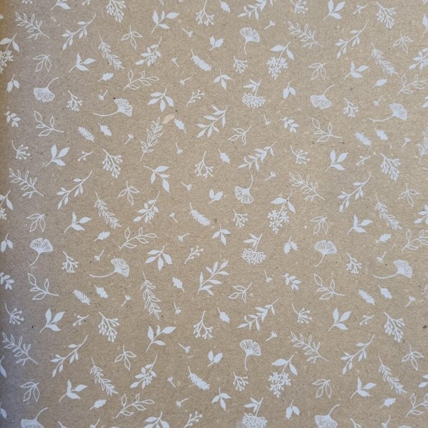 Gavepapir recycled brun m/blomster, 50cm x 100m