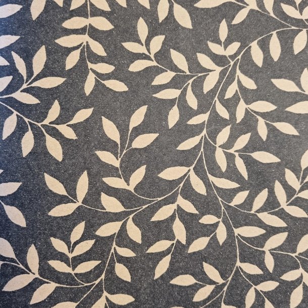 Gift wrap, brown kraft w/Leaves, 50cm x 100m