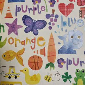 Gift wrapping w/animals and letters, 50cm x 100m