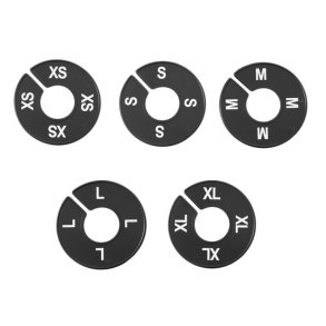 10 stk Strrelsesringe sort med hvid skrift (alle str)